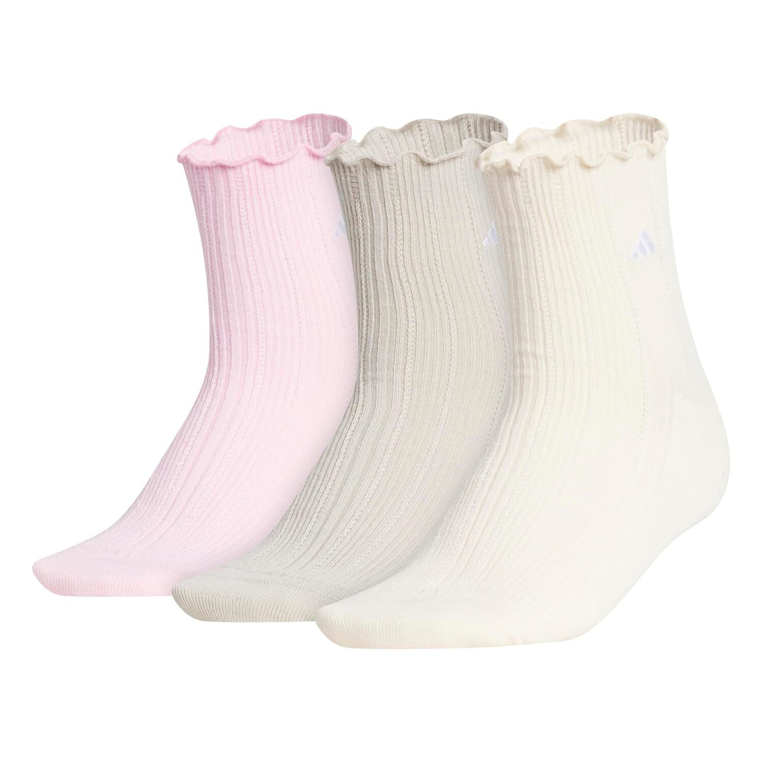 Ruffle Quarter Ankle Socks 3-Pack Women Pink Grey White M